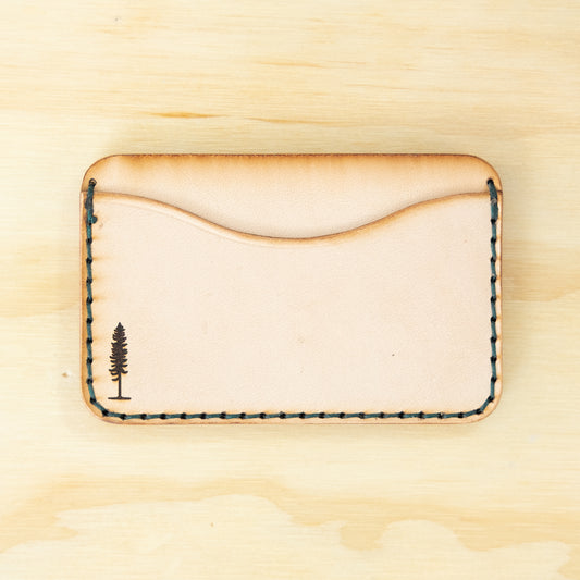 Card Holder — Veg Tan — Natural w/ Emerald Thread