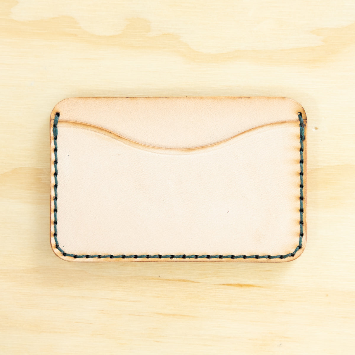 Card Holder — Veg Tan — Natural w/ Emerald Thread