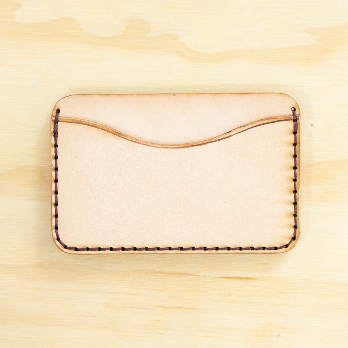 Card Holder — Veg Tan — Natural w/ Burgundy Thread